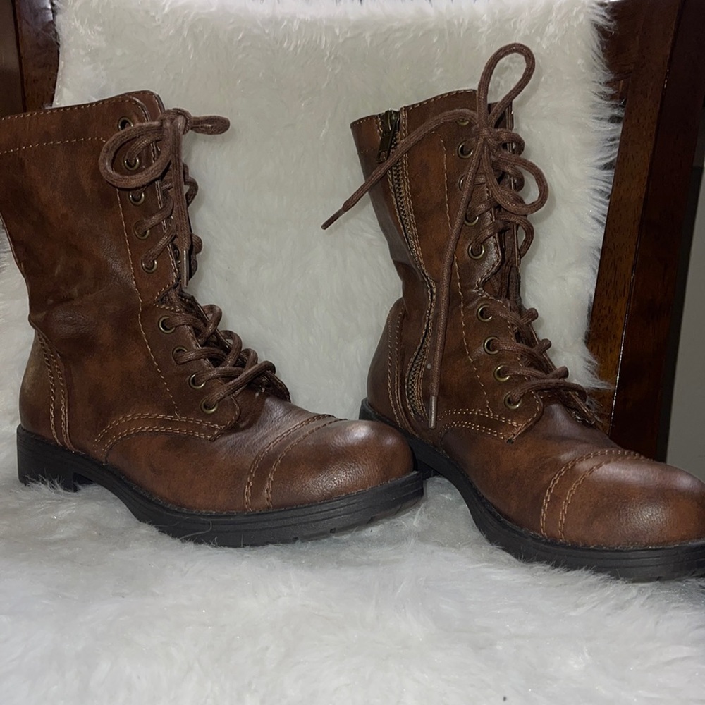 Brown combat boots
